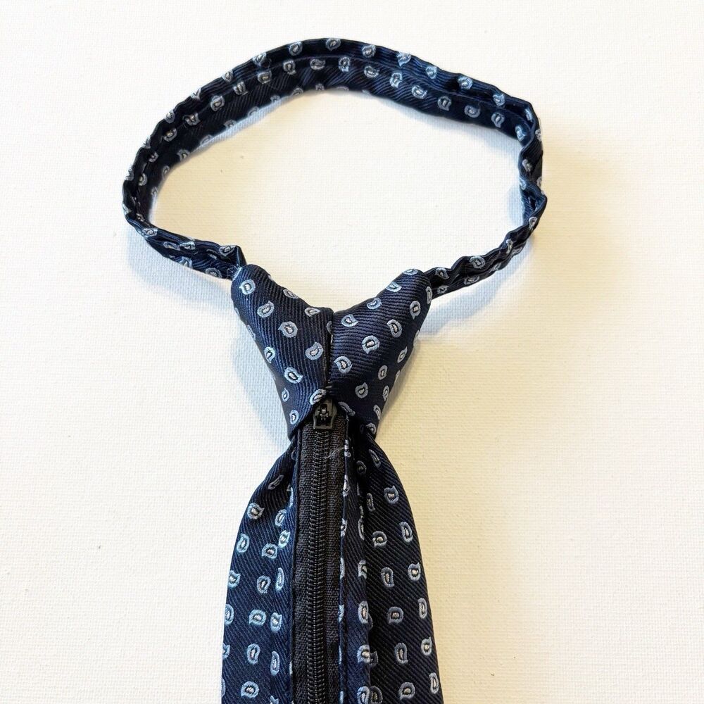 CM Gold Series Pre-tied Neck Tie 100% Silk Blue Zipper Tie Business Classic